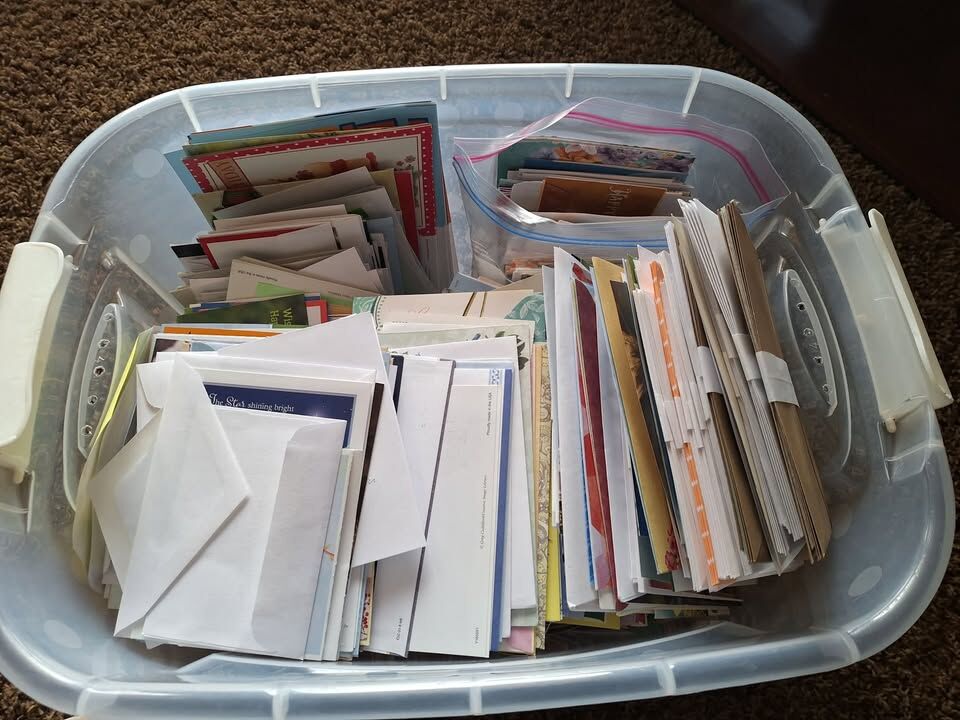 Big bin of unused cards. Birthday, Get well, All occasion. 100's of cards