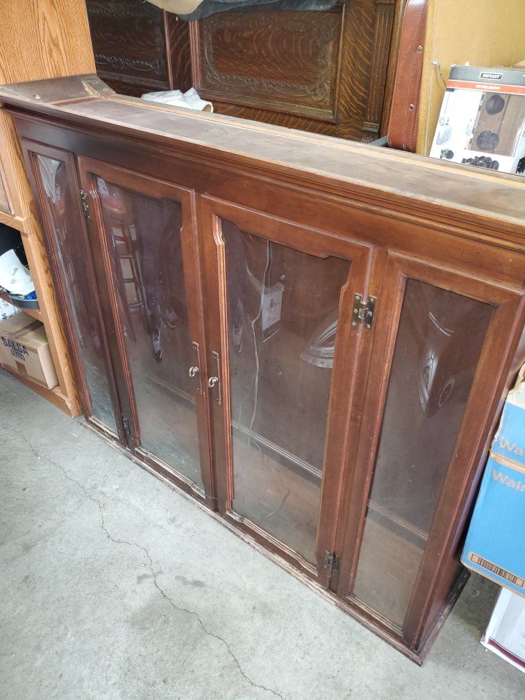 Vintage Wooden Display Cabinet with Glass Doors - Great for Collectibles or Books