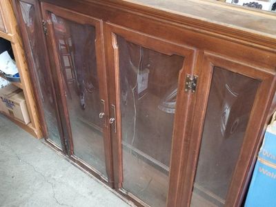 Vintage Wooden Display Cabinet with Glass Doors - Great for Collectibles or Books