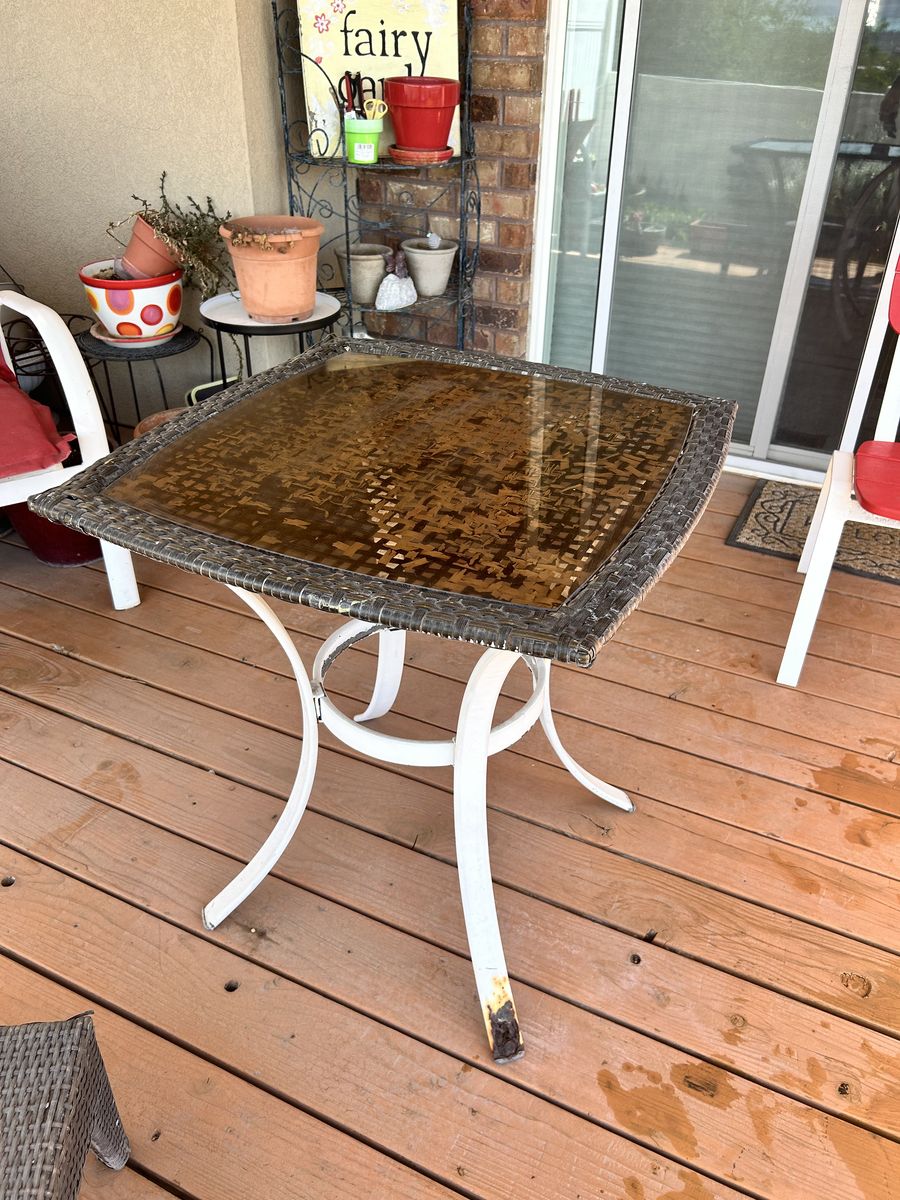 Square Wicker and Metal Outdoor Side Table