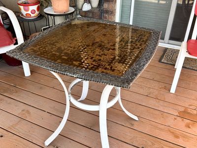 Square Wicker and Metal Outdoor Side Table