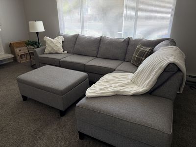 Like New Gray Fabric Sectional Couch