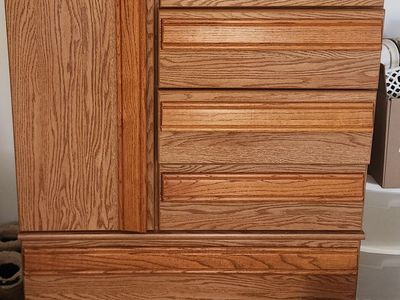 Oak Bedroom Furniture Set - Dresser with Mirror, Chest of Drawers, Headboard with Storage