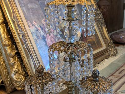 Loevsky & Loevsky Hollywood Regency Antique 40" Brass and Crystal Waterfall Table lamp
