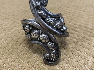 Vintage Mexican Sterling Silver Chunky 'Taxco' Bracelet - Cactus Pattern