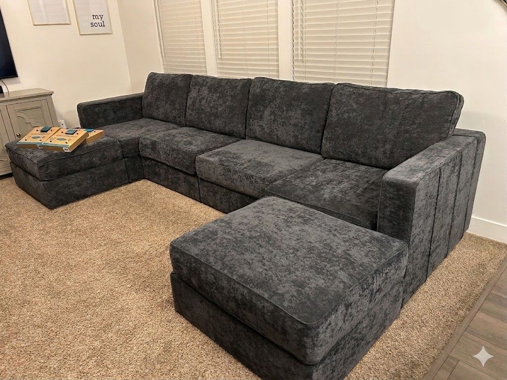 Large Double Chaise LoveSac Sactional in Corded Velvet Charcoal Gray