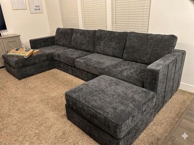 Large Double Chaise LoveSac Sactional in Corded Velvet Charcoal Gray
