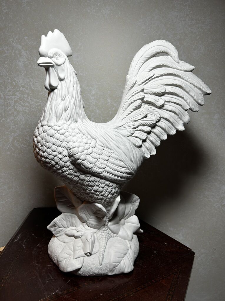 Large Rooster Chicken Bisque CeramIc Bird Decor