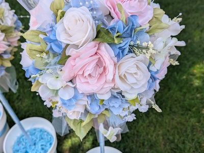Set of 4 Floral Topiary Centerpieces Pink Blue Wedding or Baby Shower Decor