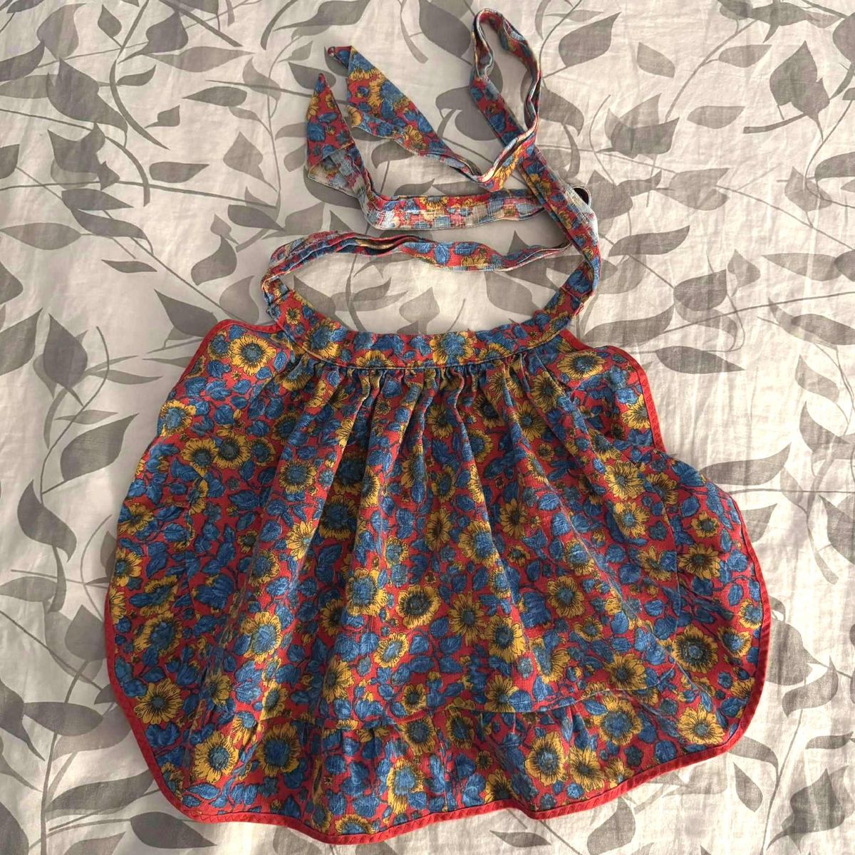 Vintage Kids Childs Girls Half Apron - Flowers - Handmade Homemade