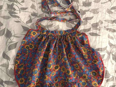 Vintage Kids Childs Girls Half Apron - Flowers - Handmade Homemade