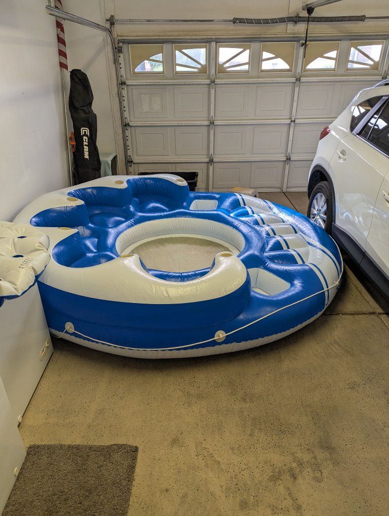 Large Bestway Inflatable 6 person Blue & White River Lake Float with Cupholders