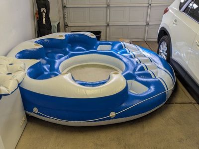 Large Bestway Inflatable 6 person Blue & White River Lake Float with Cupholders