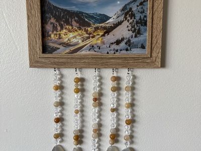 Handmade Mountain Landscape Photo Hanging Decor with Crystal Beads & Agate Slices