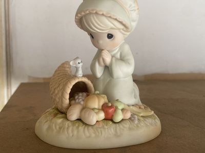 Precious Moments Figurine - Girl Praying with Cornucopia and Mouse