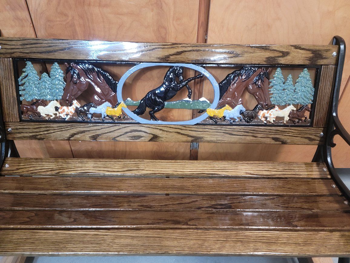 Hand Painted Mustang Horses Wrought-iron Bench