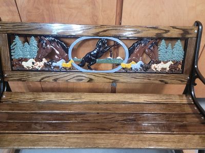 Hand Painted Mustang Horses Wrought-iron Bench