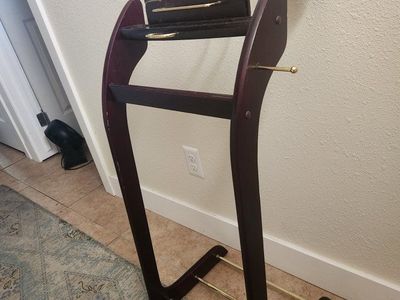 Vintage Wooden Valet Stand Suit Rack with Accessory Tray