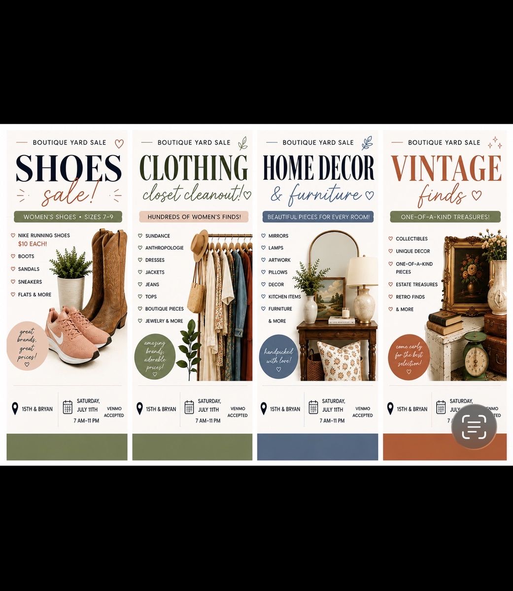 Boutique Yard Sale: Women's Shoes, Clothing, Home Decor, Furniture & Vintage Finds