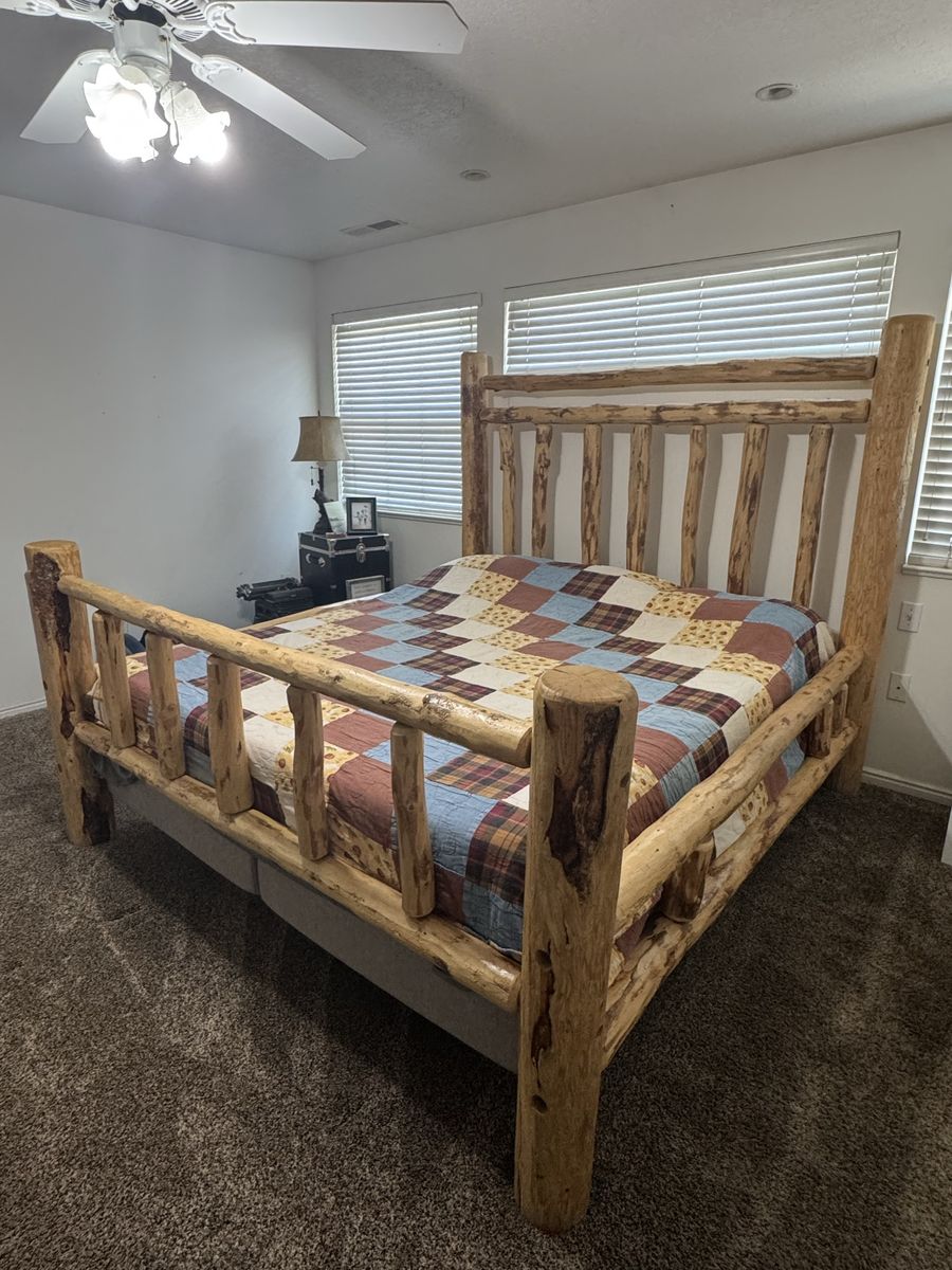 Rustic Rustic Natural Solid Wood Log Bed Frame - King/Cal king