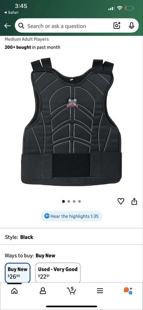 Maddog Paintball Padded Chest Protector Vest - Black Size small/medium