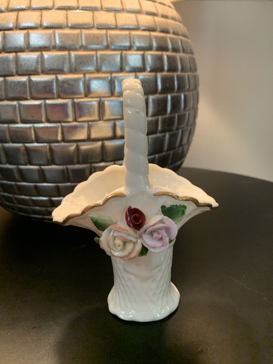 Vintage Jade Porcelain Floral Basket