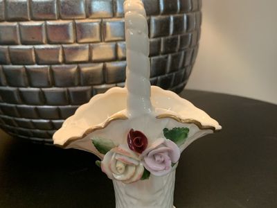 Vintage Jade Porcelain Floral Basket