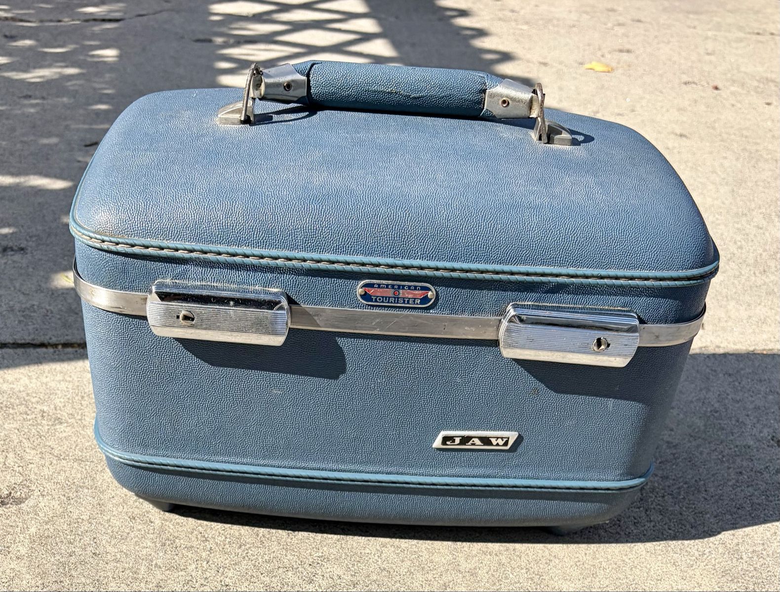 Vintage American Tourister Blue Hard Case Train Vanity Travel Cosmetic bag