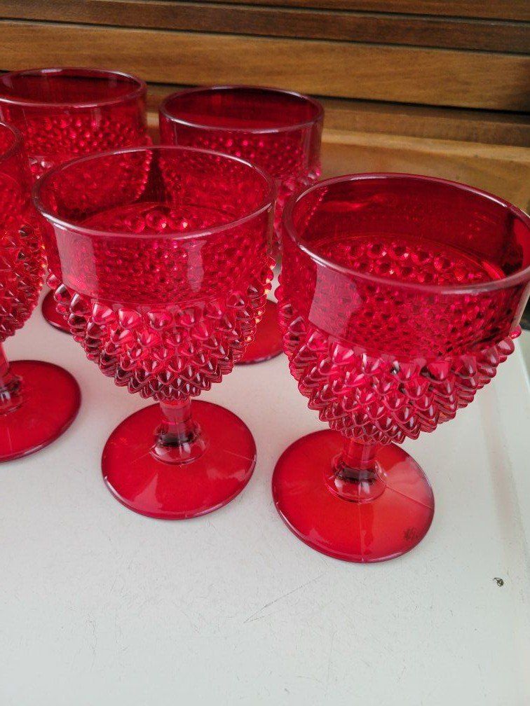 Red Hob Nail Goblets