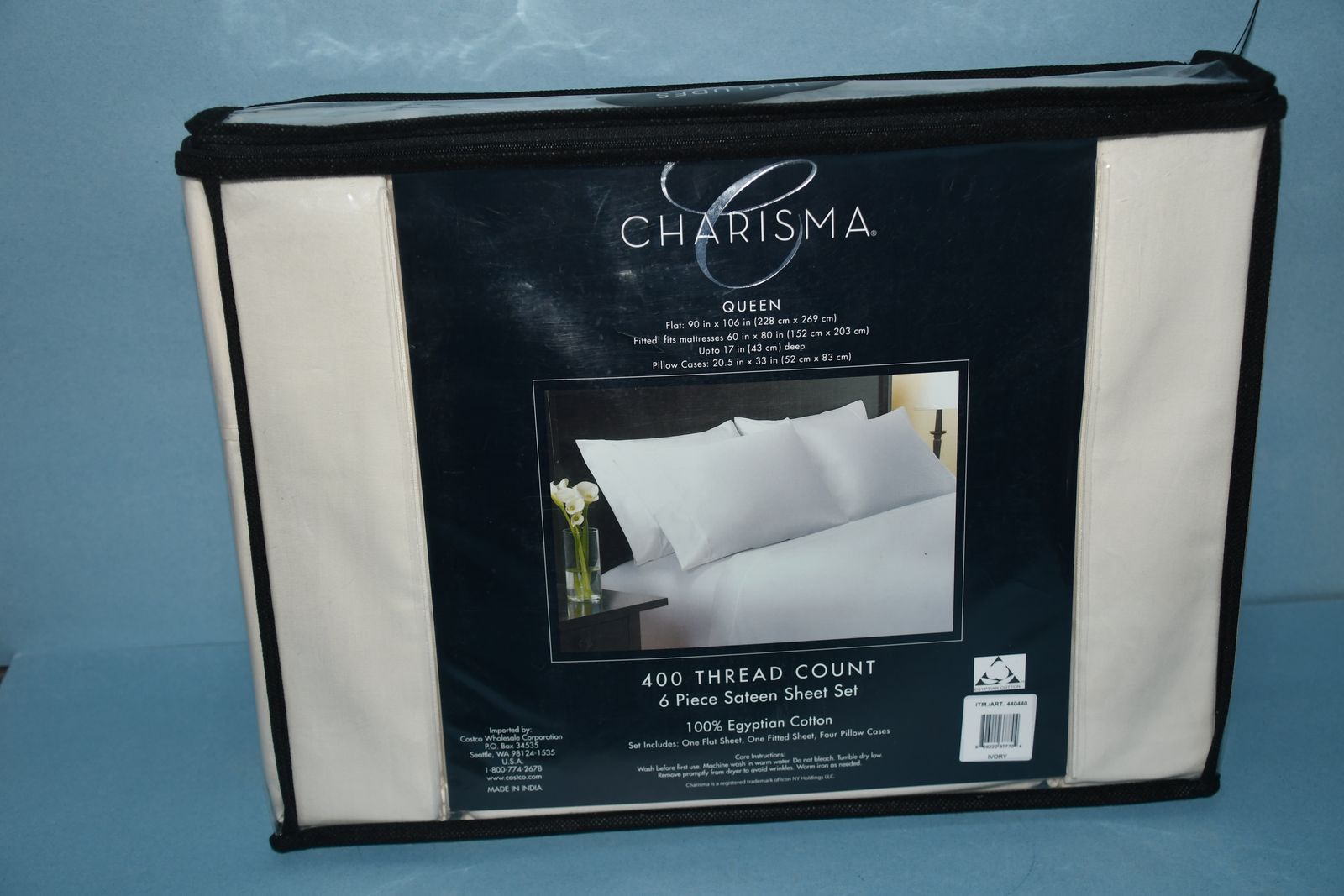 NIP CHARISMA "QUEEN" SATEEN SHEET SET ~ 6 PIECES ~ IVORY ~ 100% EGYPTAIN COTTON ~ 400 THREAD COUNT ~ VERY NICE!