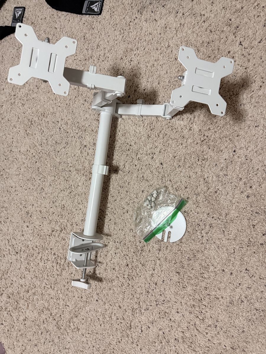 Two Insignia Monitors/TVs with Dual Monitor Mount Arm and Remotes