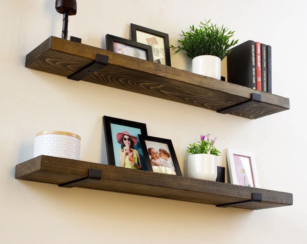 Farmhouse Wood Shelves (2) – 36" w/ Metal Brackets