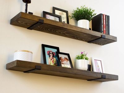 Farmhouse Wood Shelves (2) – 36" w/ Metal Brackets