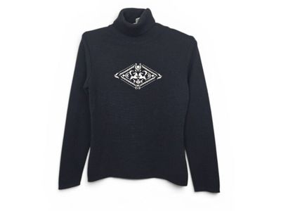 Vintage Bogner Virgin Wool Embroidered Ski Sweater Turtleneck Black Cream Small