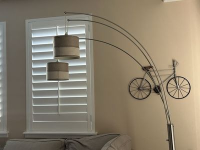 Arc Floor Lamp with Dual Fabric Shades - Modern Design