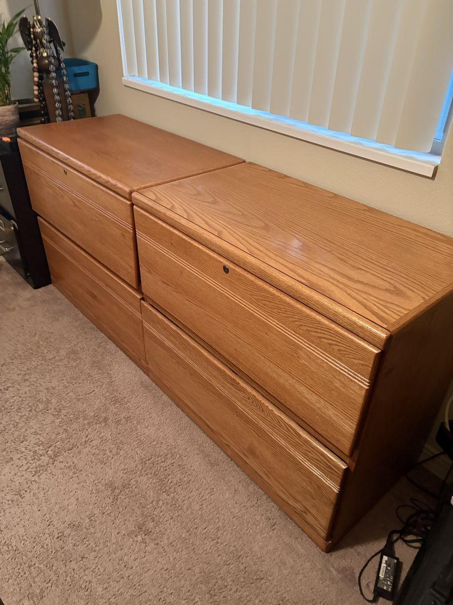 2 oak files , 2 drawer , top drawer locks