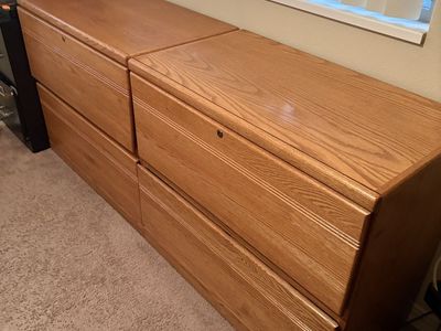 2 oak files , 2 drawer , top drawer locks