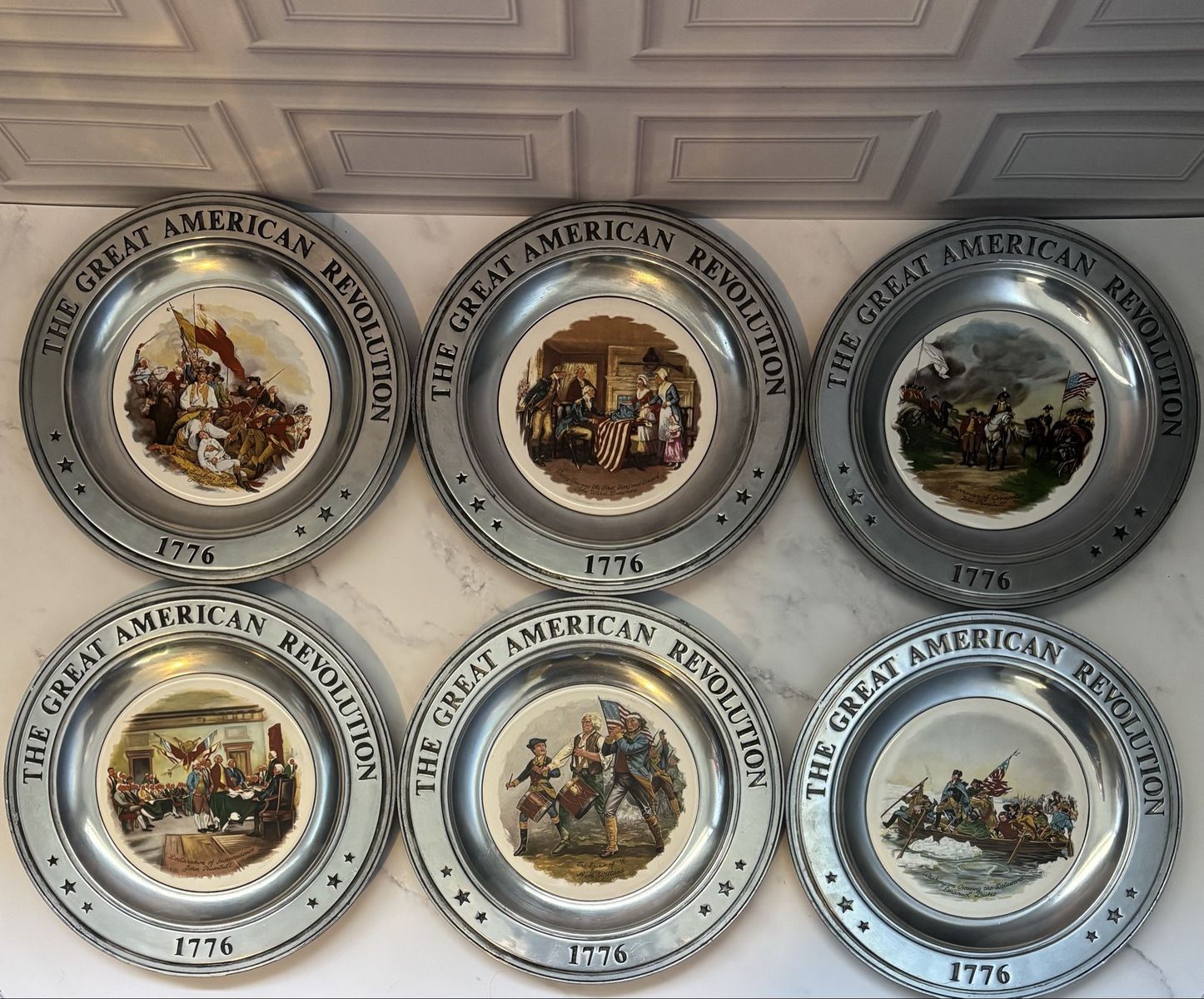 Vintage 1973 Great American Revolution 1776 Pewter Collector Plates Set of 6 Canton Ohio