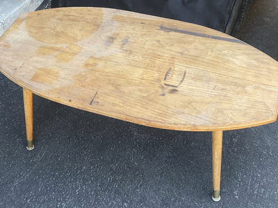 Vintage Mid Century Modern Surfboard Coffee Table - Tapered Brass Feet