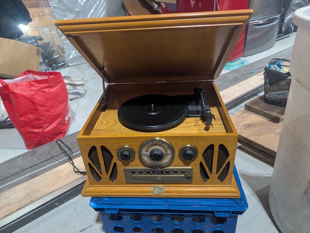 Ansonia Turntable CD Player AM/FM Radio - Wooden Cabinet All-in-One Stereo System