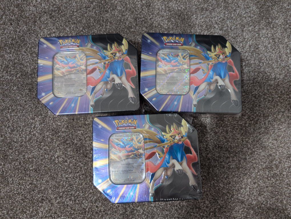 3x Pokémon TCG: Zacian V League Battle Deck Tin Boxes - Factory Sealed Trading Card Game Set