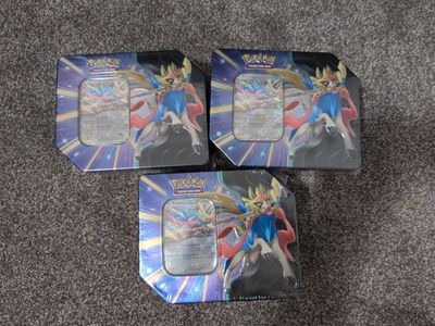 3x Pokémon TCG: Zacian V League Battle Deck Tin Boxes - Factory Sealed Trading Card Game Set