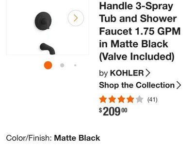 Kohler Cursiva Single-Handle 3-Spray Tub and Shower Faucet in Matte Black