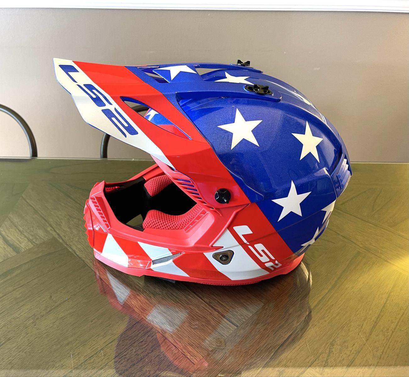LS2 Motocross Helmet Red White Blue Stars & Stripes MX ATV UTV Off-Road Full Face