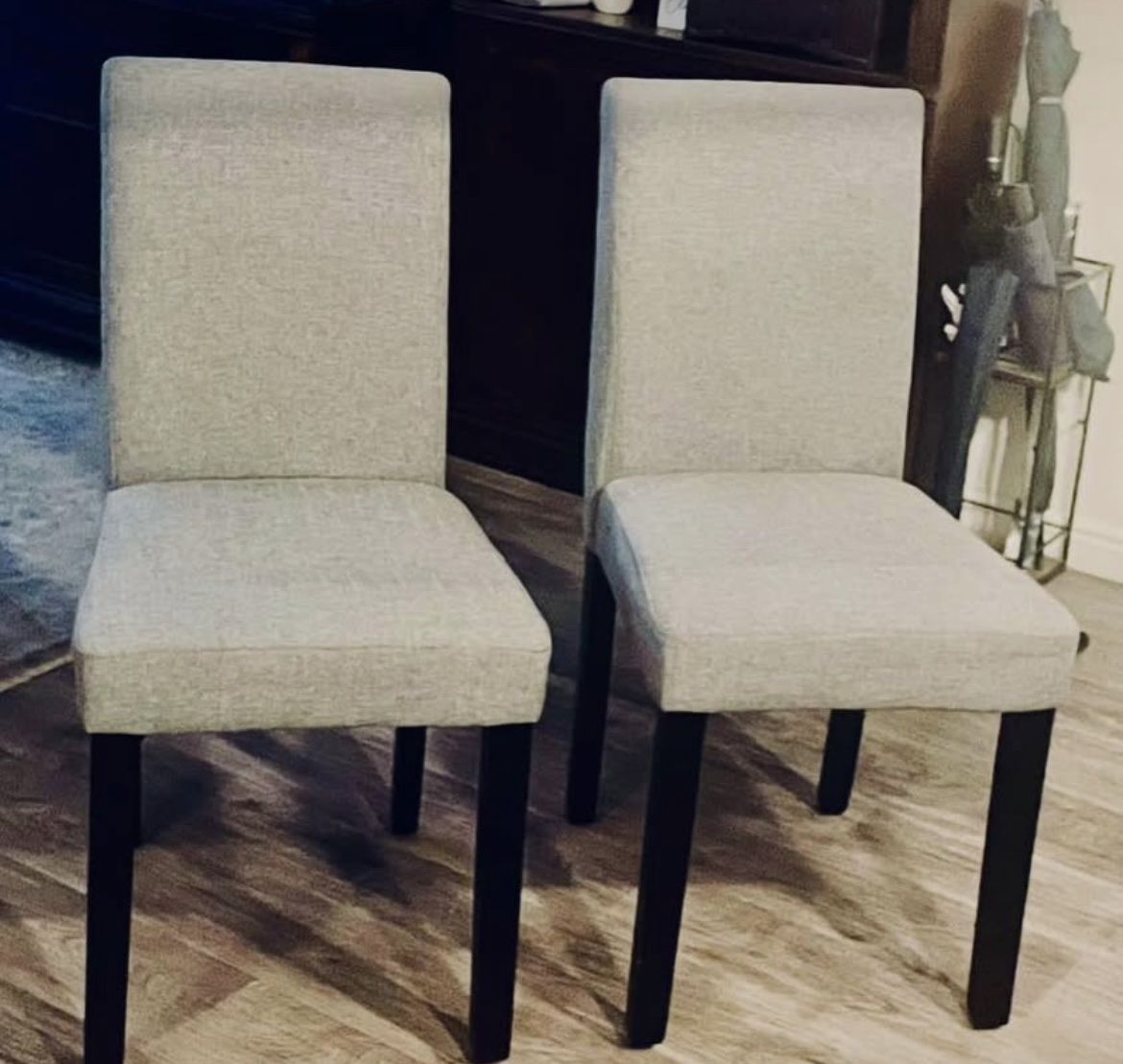Set of 2 Light Gray Upholstered Dining Chairs with Dark Wood Legs