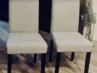 Set of 2 Light Gray Upholstered Dining Chairs with Dark Wood Legs