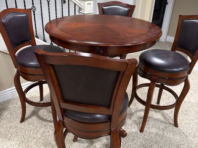Cherry Wood Round Bar Height Table & 4 Swivel Stools - 42" Table, 30" Seat Height