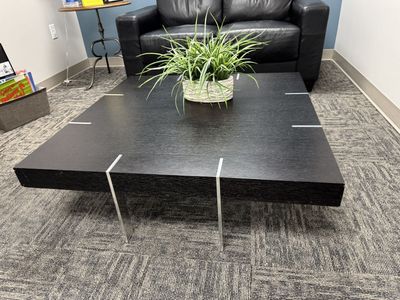 Modern Square Coffee Table - Black Wood Finish with Clear Acrylic Legs, 36"x36"