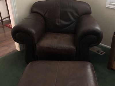 LEATHER CHAIR AND OTTOMAN