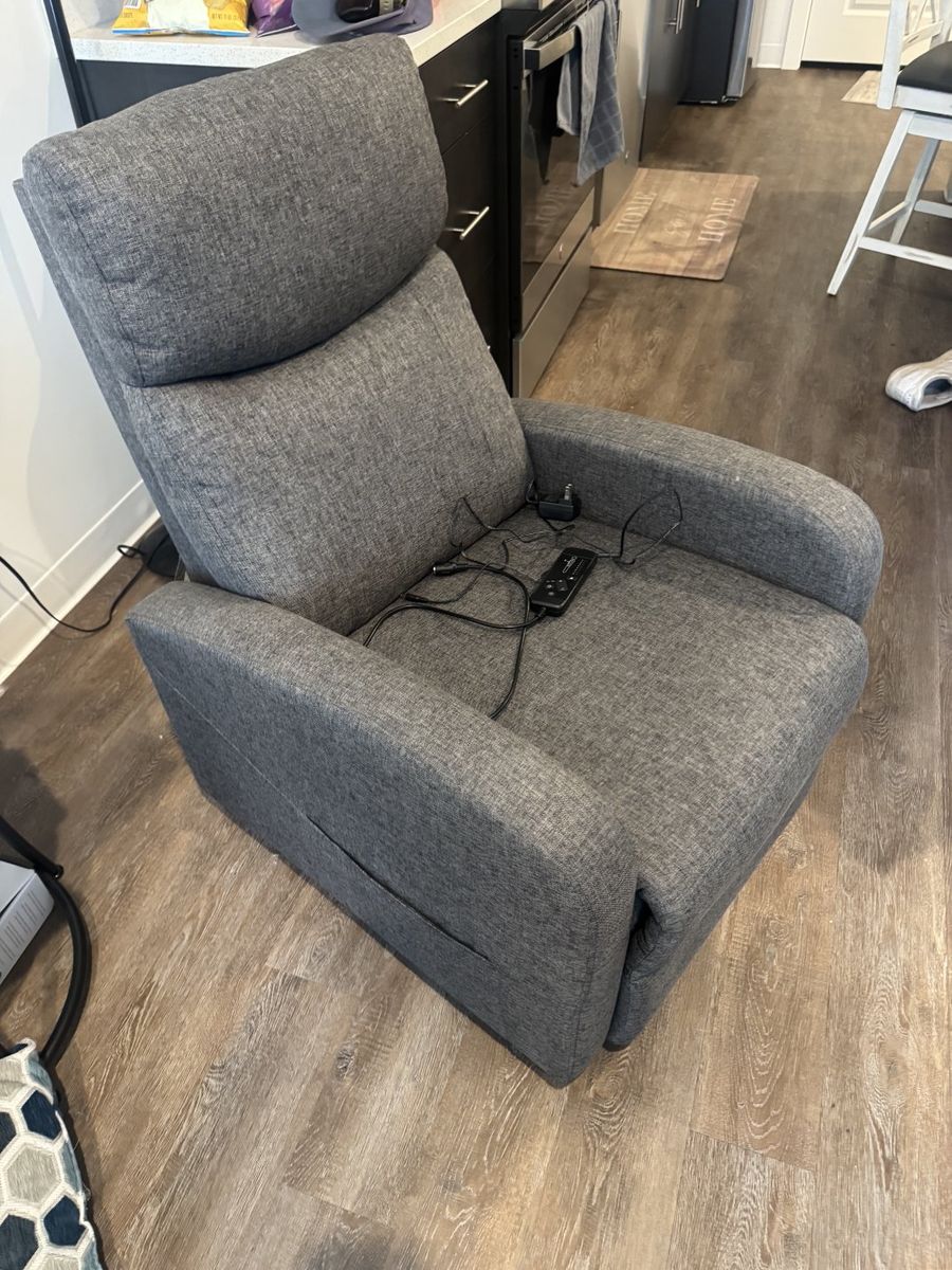 Comfortable Gray Fabric Recliner with Remote Control, Excellent Condition
